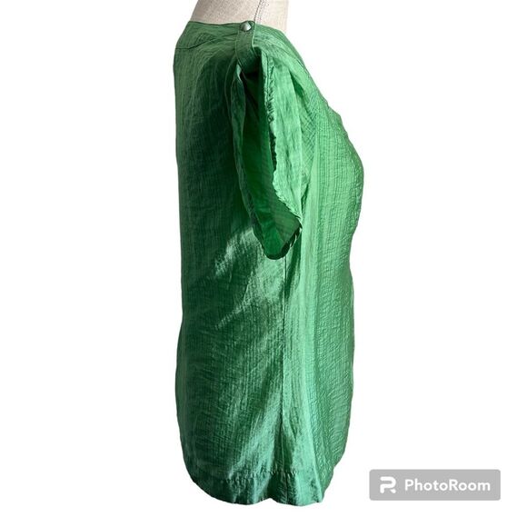 H&M Green Silky Peasant Button Front Popover Short Sleeve Blouse Women’s Size 8 - Picture 3 of 10